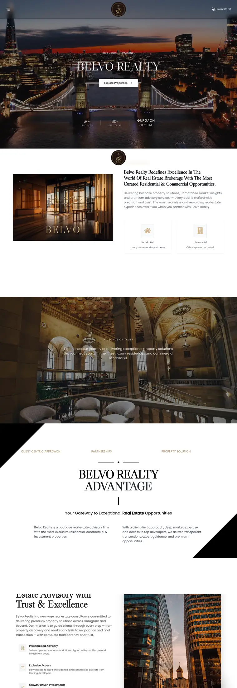Full page design of the Belvo Realty website, built by Desire Div