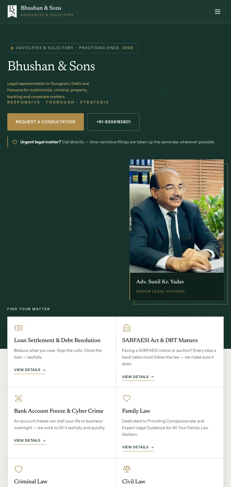Full page design of the Bhushan & Sons website, built by Desire Div