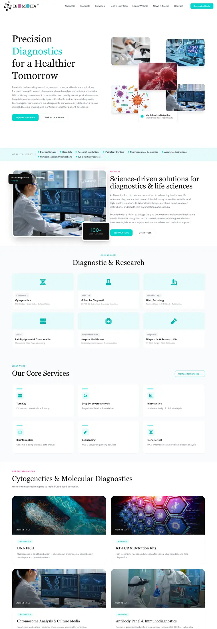 Full page design of the BioMolds website, built by Desire Div