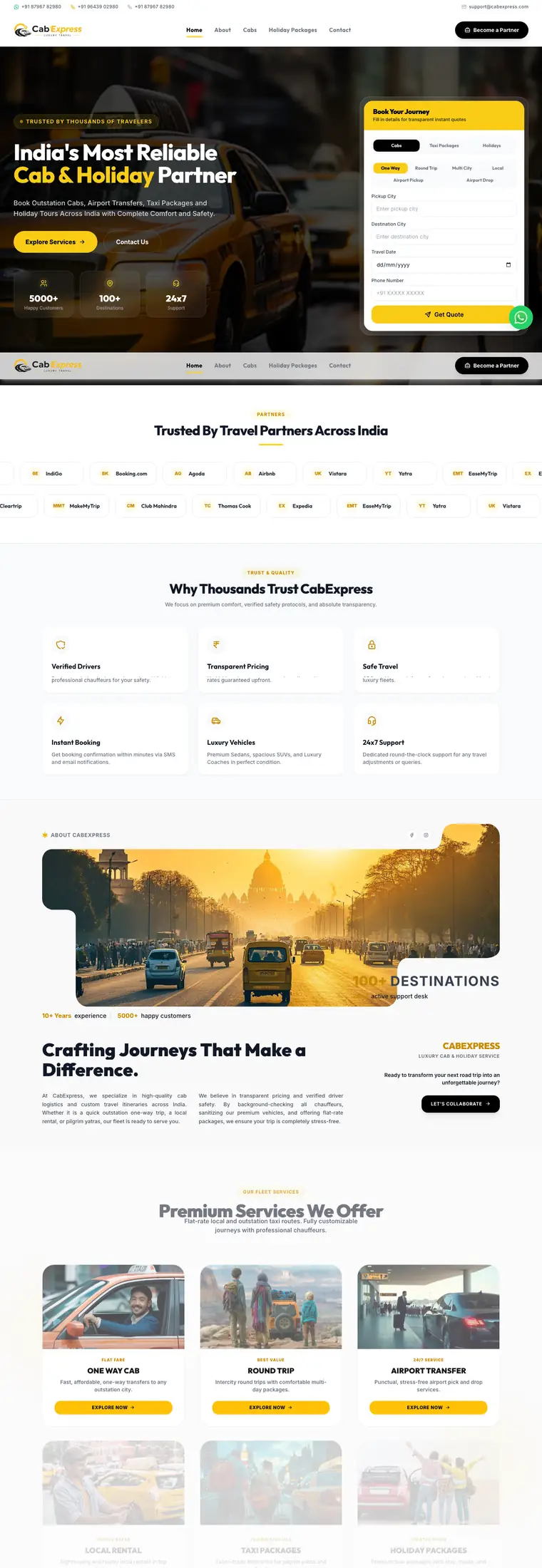 Full page design of the CabExpress website, built by Desire Div
