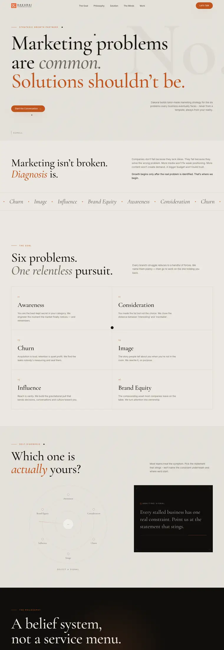 Full page design of the Dakarai Communications website, built by Desire Div