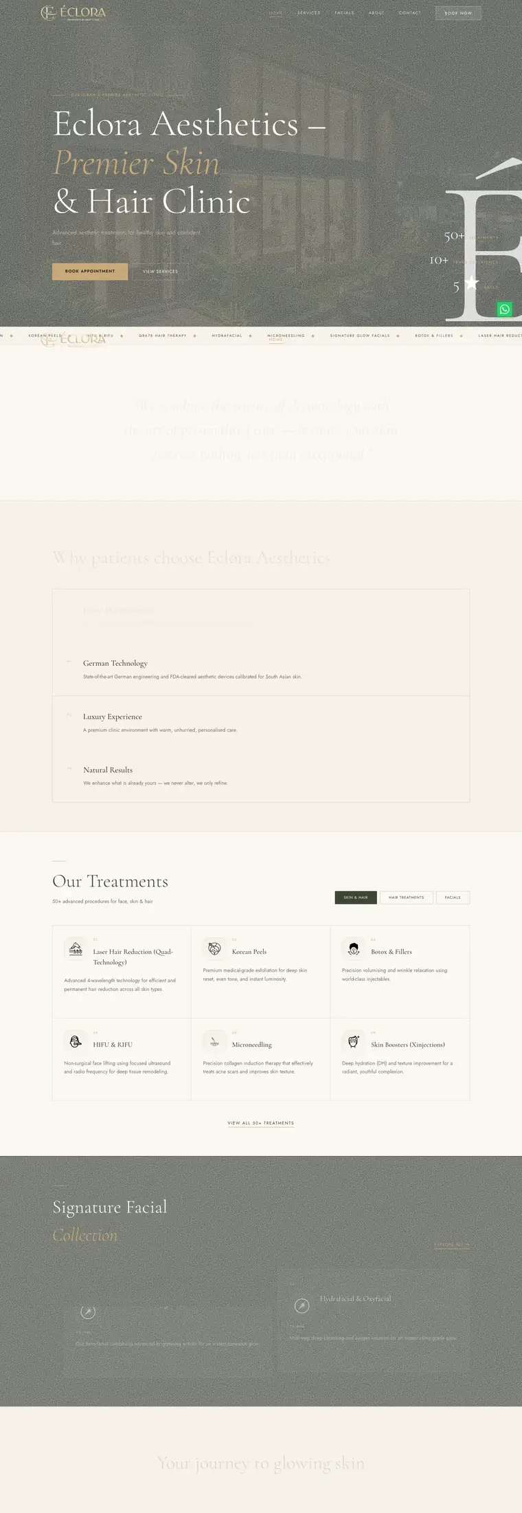 Full page design of the Eclora Aesthetics website, built by Desire Div