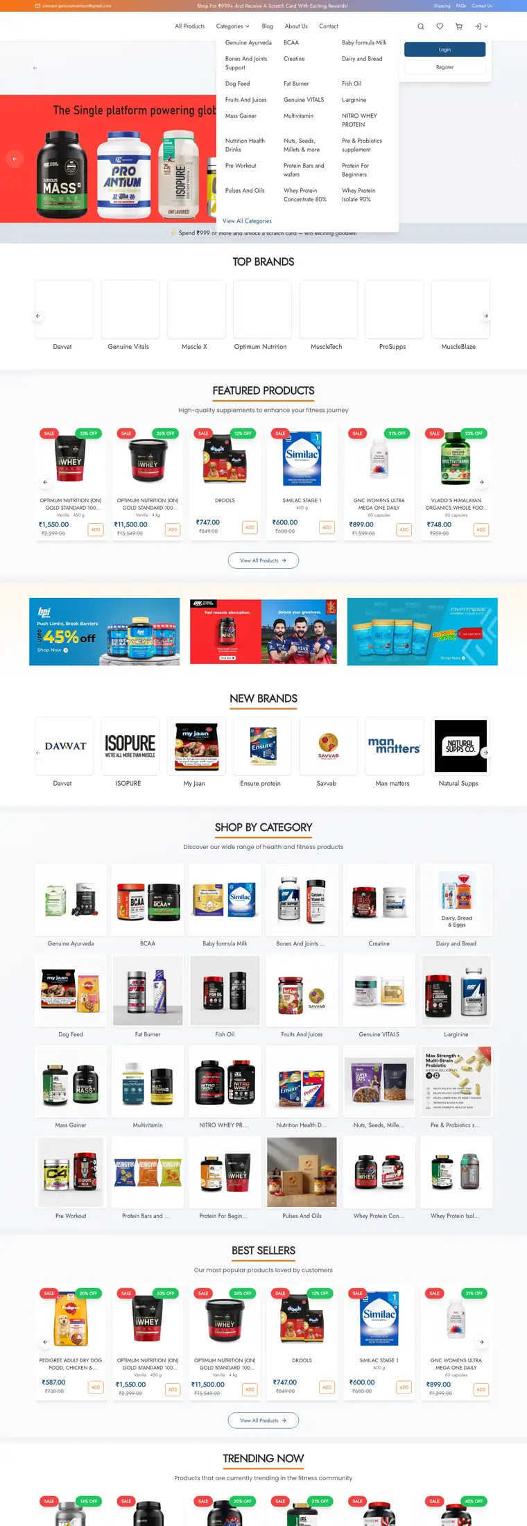 Full page design of the Genuine Nutrition website, built by Desire Div
