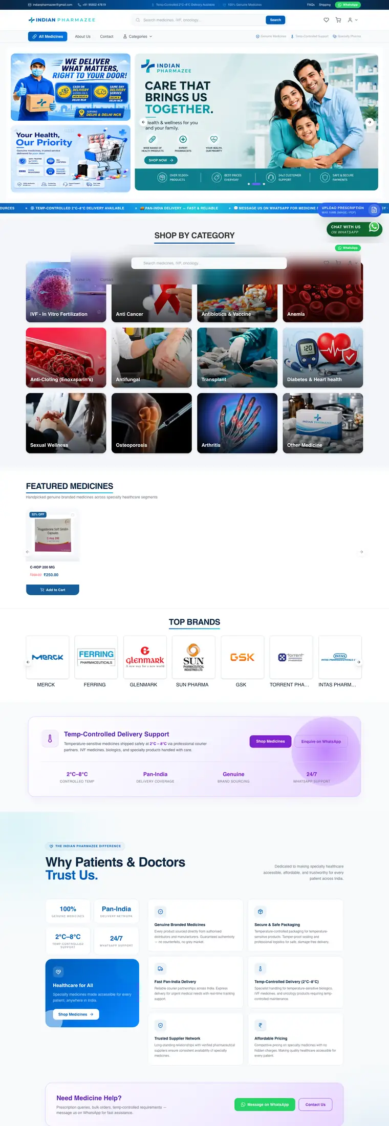 Full page design of the Indian Pharmazee website, built by Desire Div