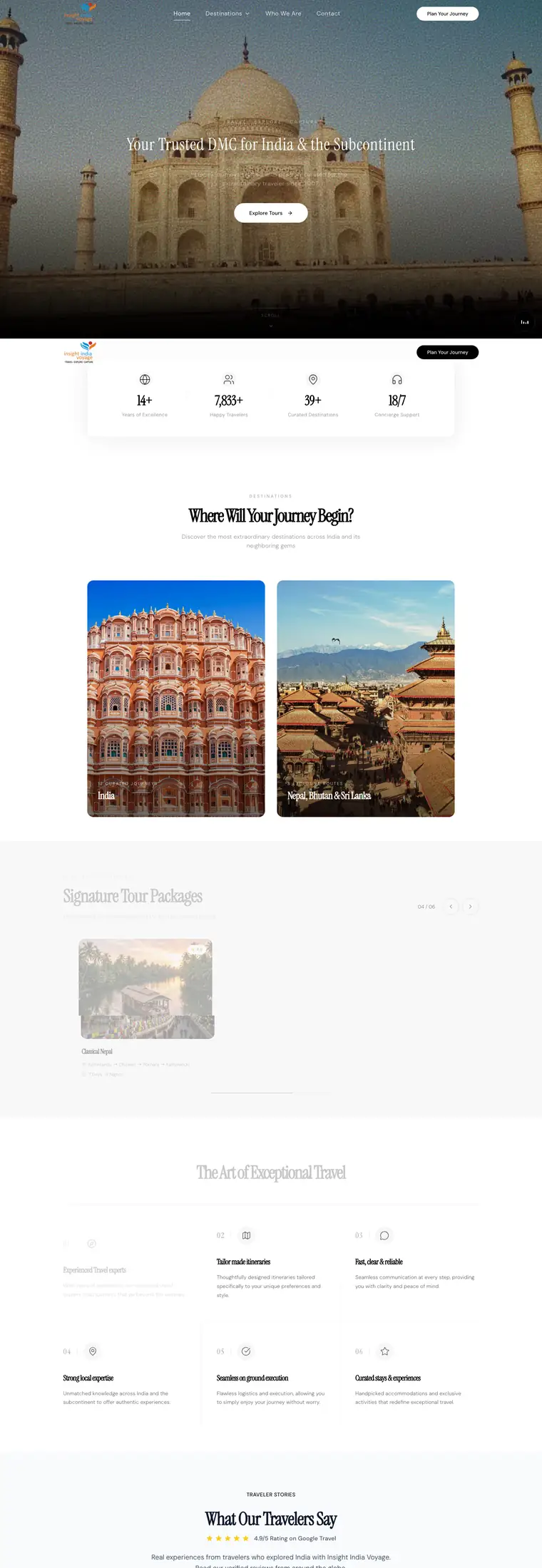 Full page design of the Insight India Voyage website, built by Desire Div