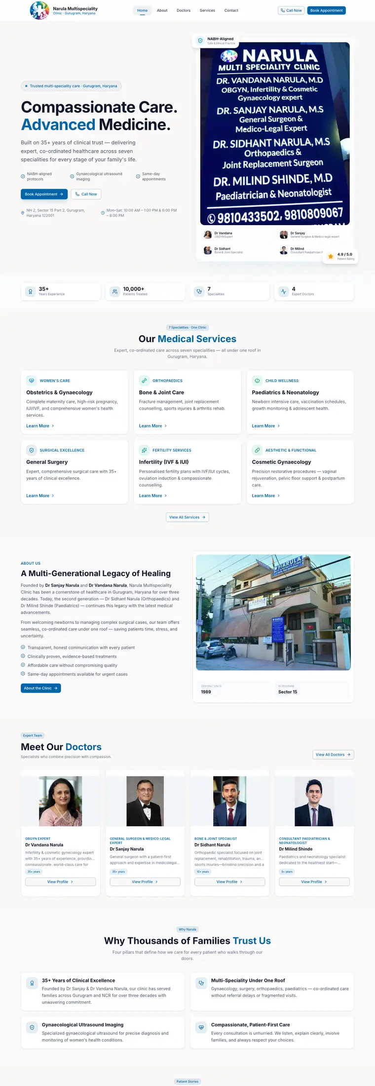 Full page design of the Narula Multispeciality Clinic website, built by Desire Div