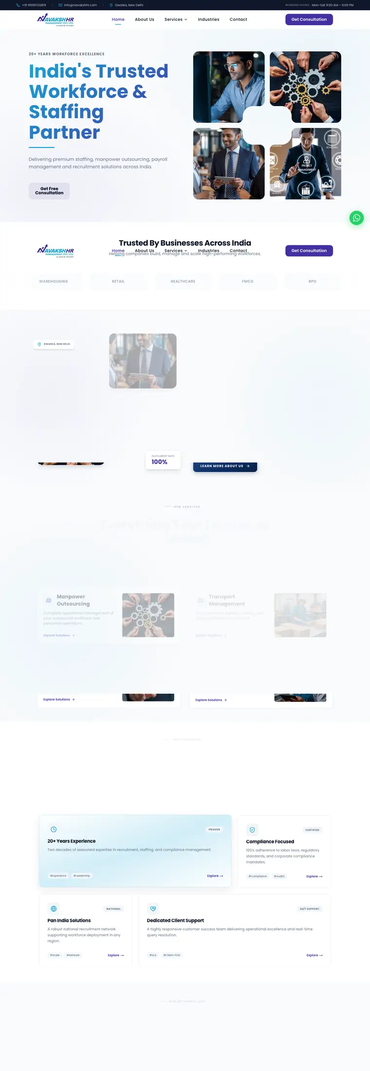 Full page design of the Navaksh HR Management website, built by Desire Div