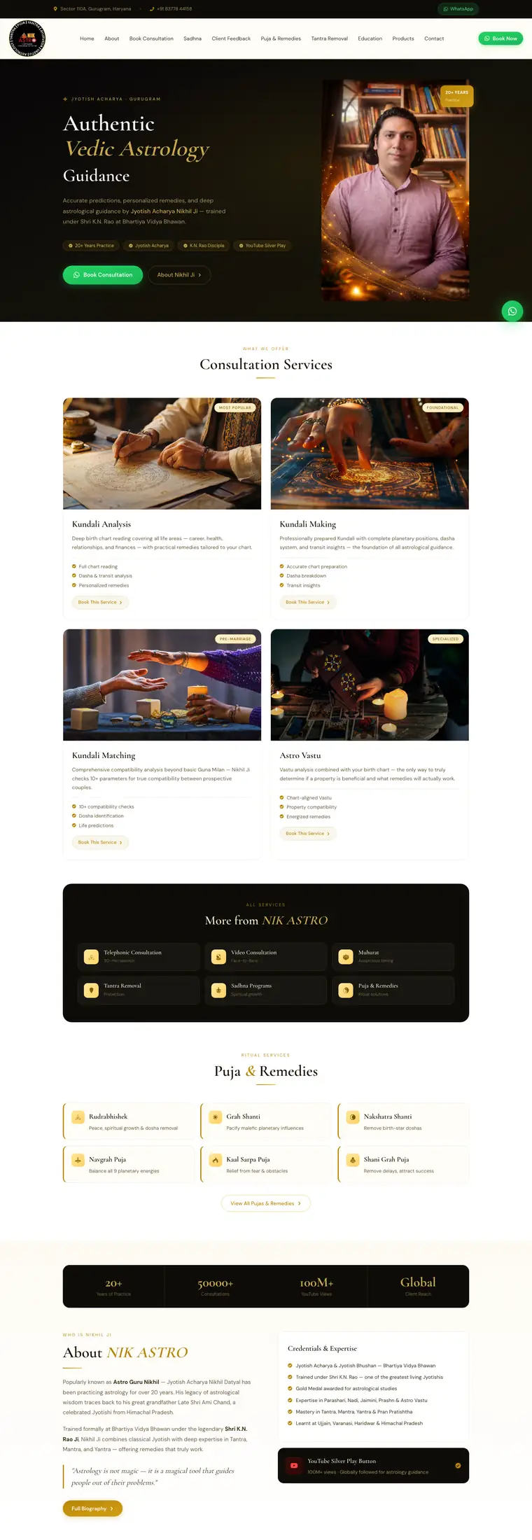 Full page design of the NIK ASTRO website, built by Desire Div
