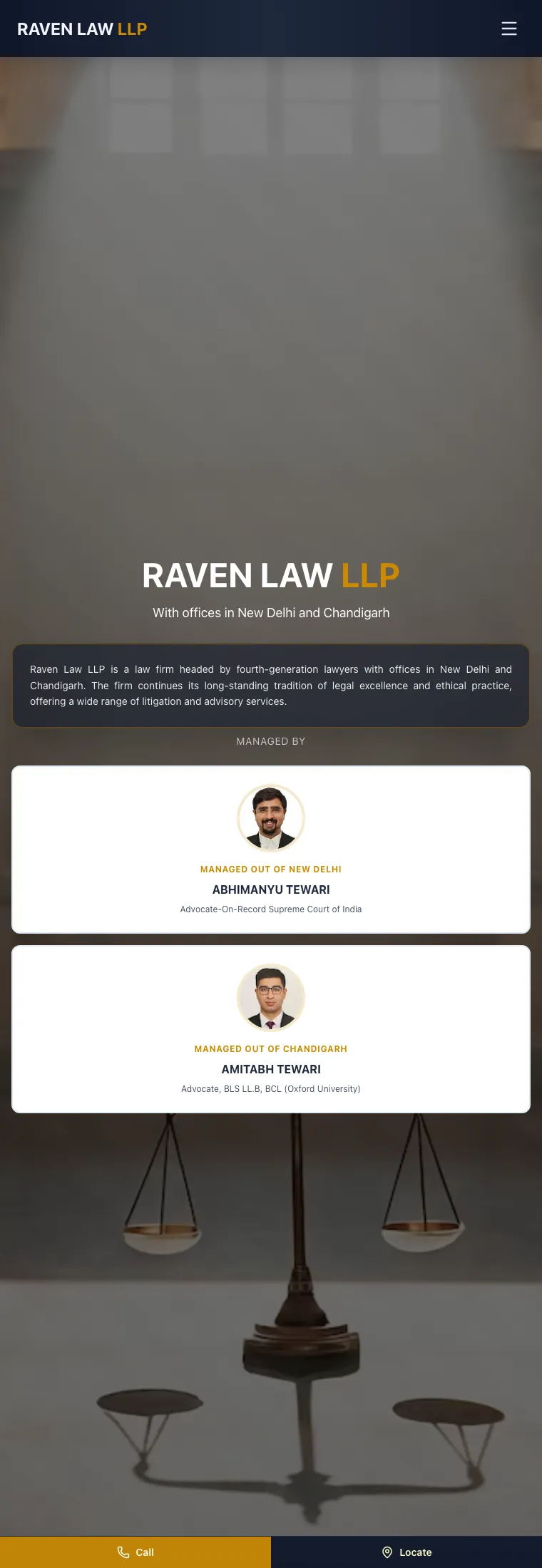 Full page design of the Raven Law LLP website, built by Desire Div