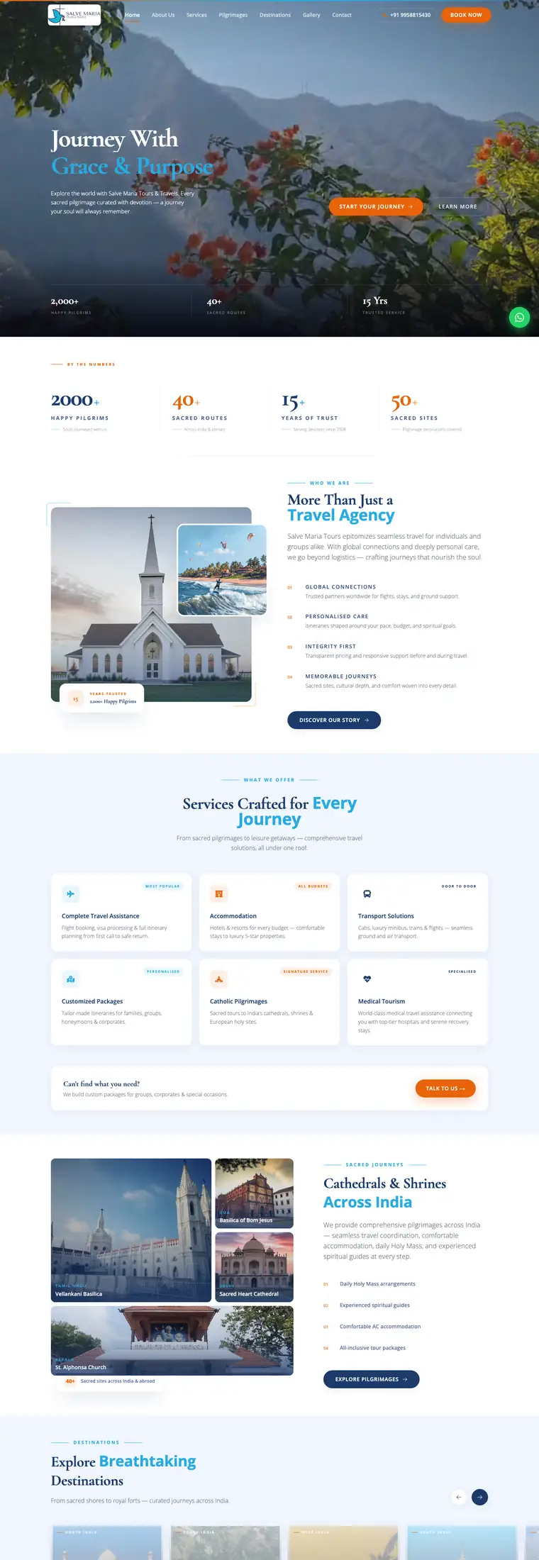Full page design of the Salve Maria Tours website, built by Desire Div