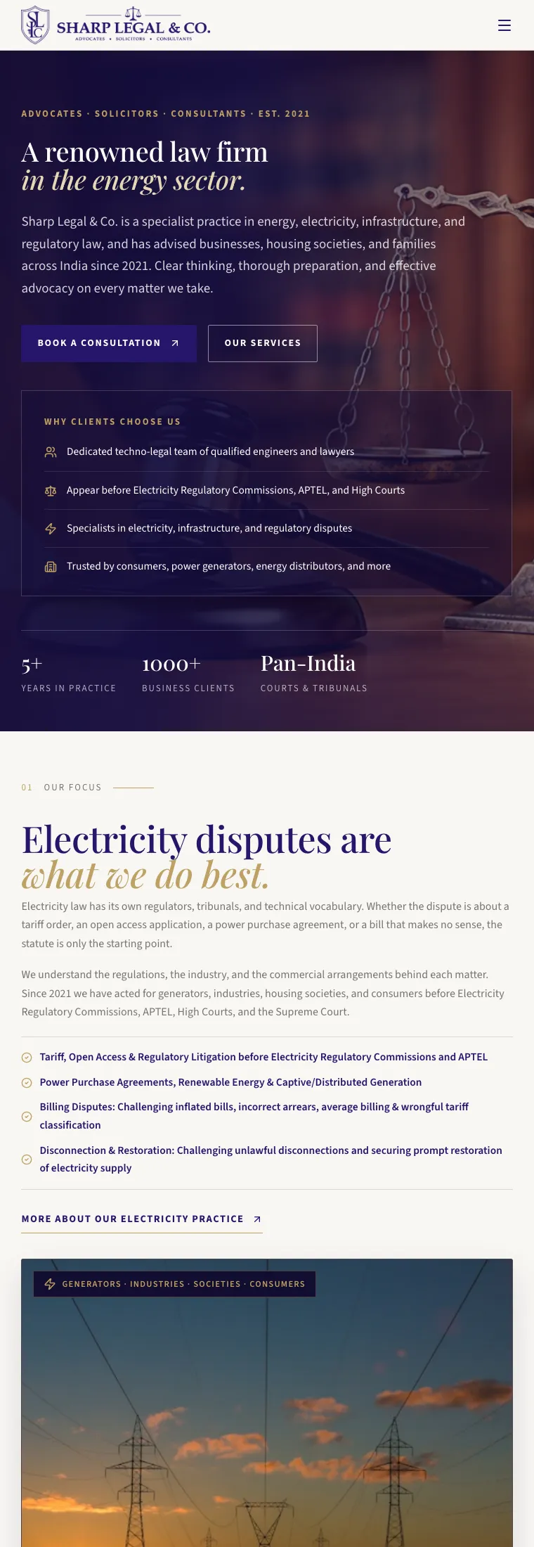 Full page design of the Sharp Legal & Co. website, built by Desire Div