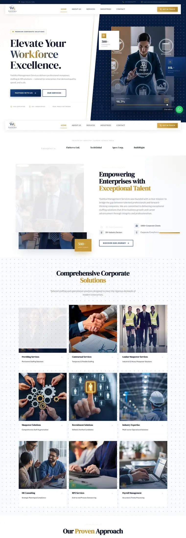 Full page design of the Yashika Management website, built by Desire Div